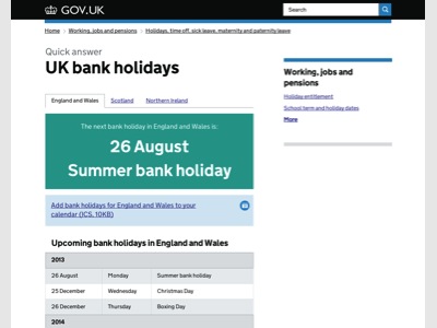 GOV.UK - UK bank holidays