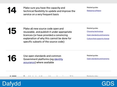 14: Have the capacity and tech flexibility to update and improve; 15: Make all new source code open source and reusable; 16: Use open standards and common platforms